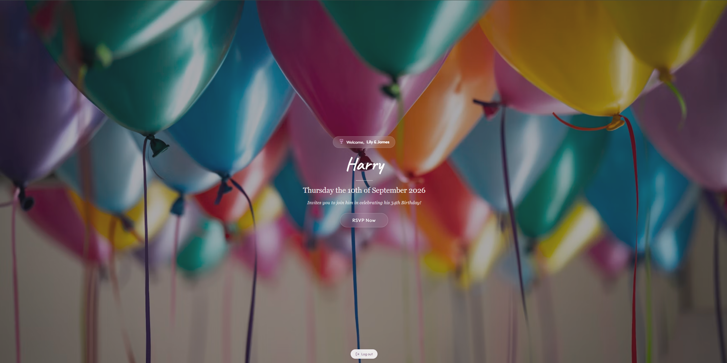 Event welcome page with details